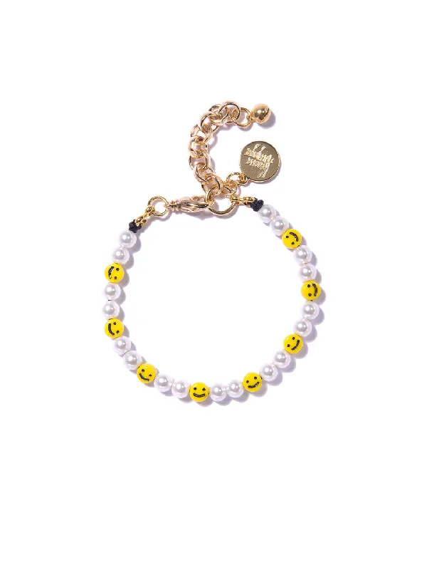 Personalized gemstone bangles for layering-ALL SMILES ON ME PEARL BRACELET