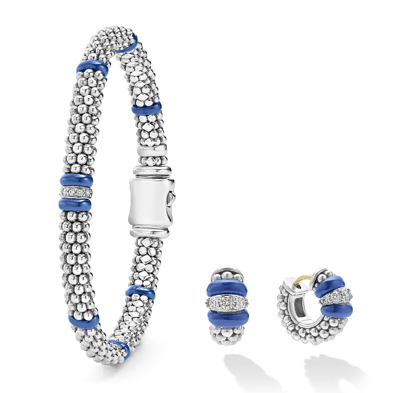 Handcrafted beaded bracelets for special occasions-Blue Caviar Ceramic and Diamond Caviar Gift Set