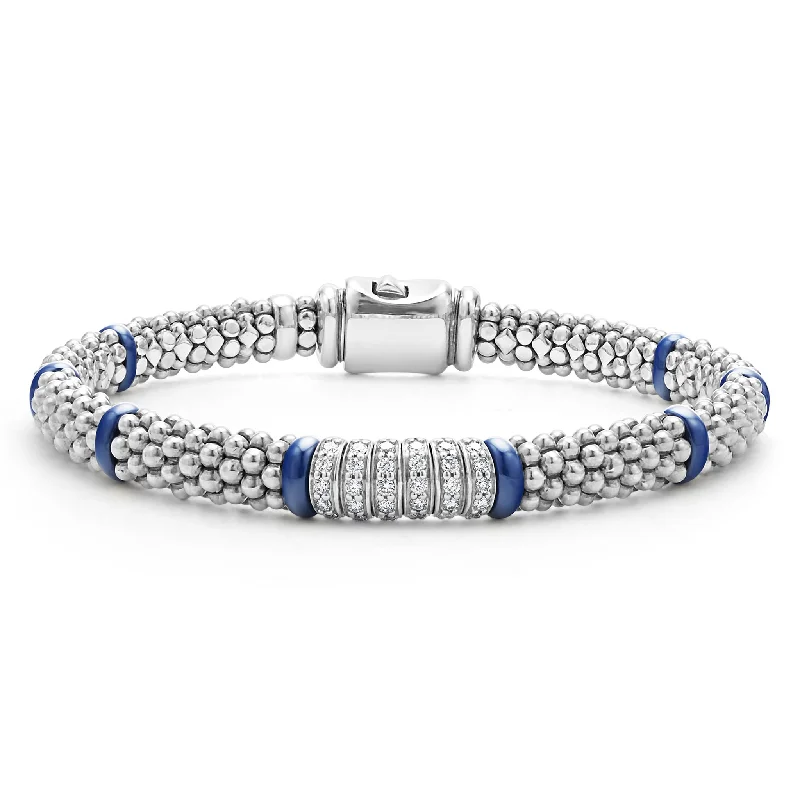 High-quality gemstone bangles for special events-Blue Caviar Six Station Diamond Caviar Bracelet | 6mm