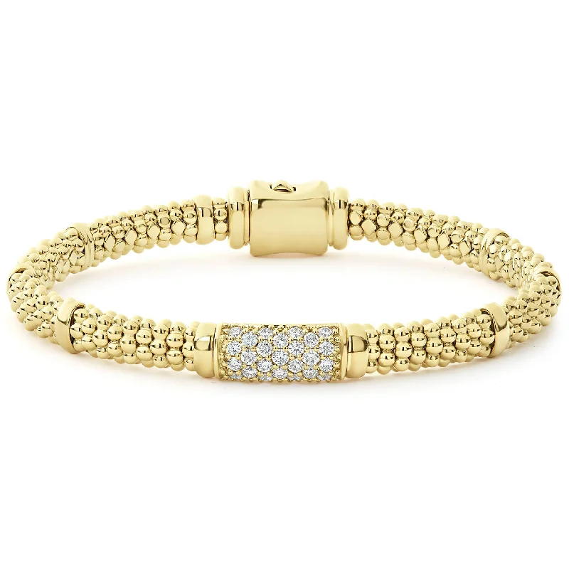 Trendy gemstone wrap bracelets for men-Caviar Gold 18K Gold Diamond Bracelet | 6mm