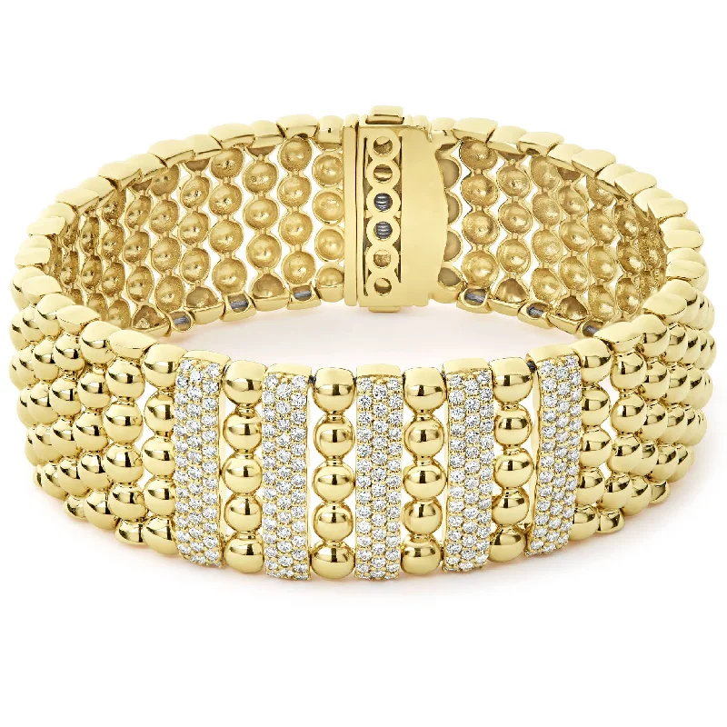 High-quality gemstone bracelets for layering-Caviar Gold Five Station 18K Gold Diamond Bracelet | 20mm