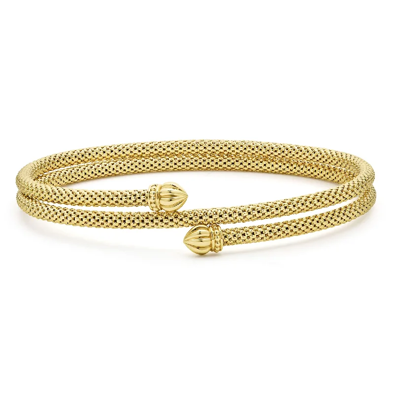 Trendy silver cuff bracelets for men-Caviar Gold 18K Gold Double Wrap Bracelet