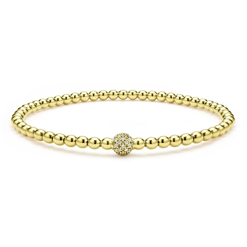 Simple gold-plated charm bracelets for women-Caviar Gold 18K Gold and Diamond Bead Bracelet | 3mm