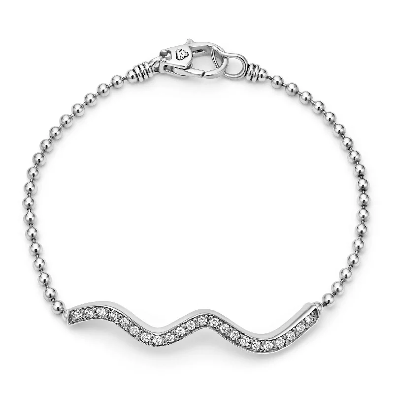 Stylish silver chain bracelets with charms-Caviar Spark Beaded Wave Diamond Bracelet