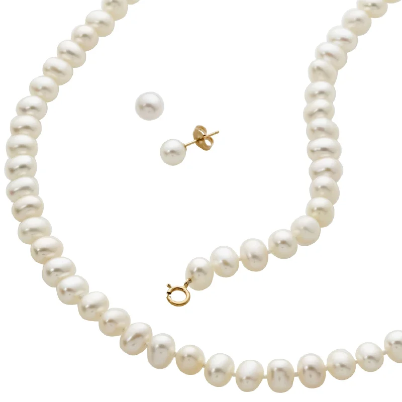 Trendy charm bracelets for yoga and wellness-Classic Pearl Earring, Bracelet & Necklace Set