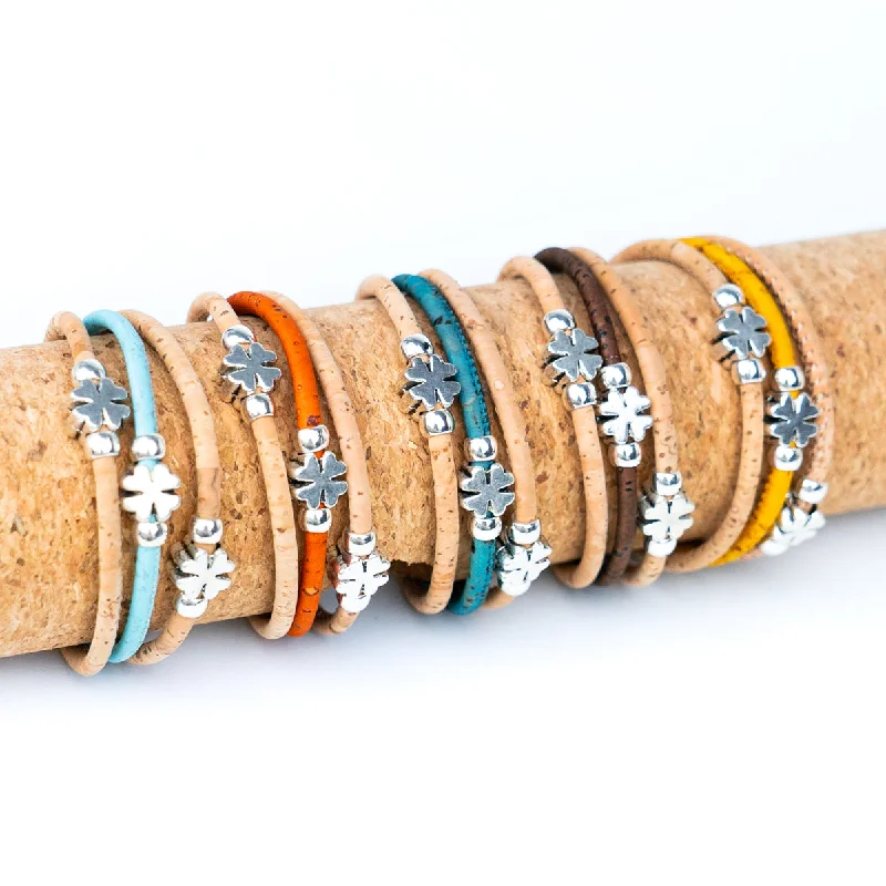 Trendy beaded bracelets with gemstones for women-Colored cork thread Handmade  Cork Bracelet for women ,women's bracelets BR-458-MIX-5