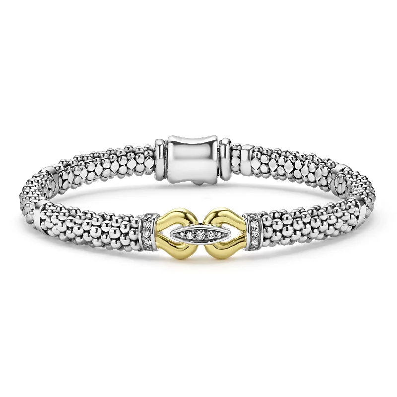 Unique bangle bracelets with gemstones-Derby Two-Tone Caviar Buckle Diamond Bracelet | 6mm