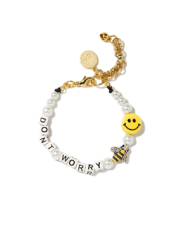 Handmade silver bracelets for positive energy-DON'T WORRY BEE HAPPY PEARL BRACELET