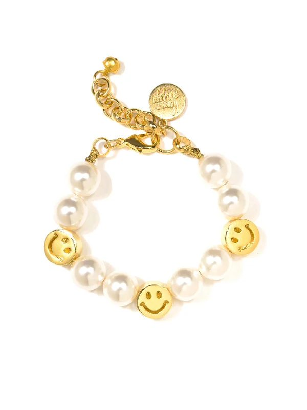 Personalized gold-plated bangles for weddings-HAPPY MOMENTS PEARL BRACELET