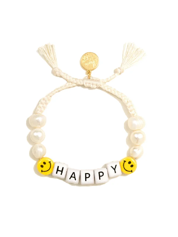 Elegant chain bracelets with custom charms-HAPPY PEARL BRACELET (WHITE)