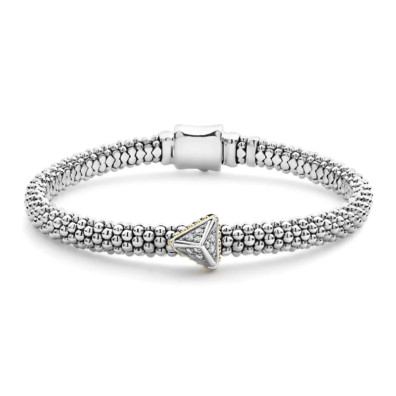 Custom name charm bracelets for women-KSL Single Station Pyramid Diamond Caviar Bracelet | 6mm