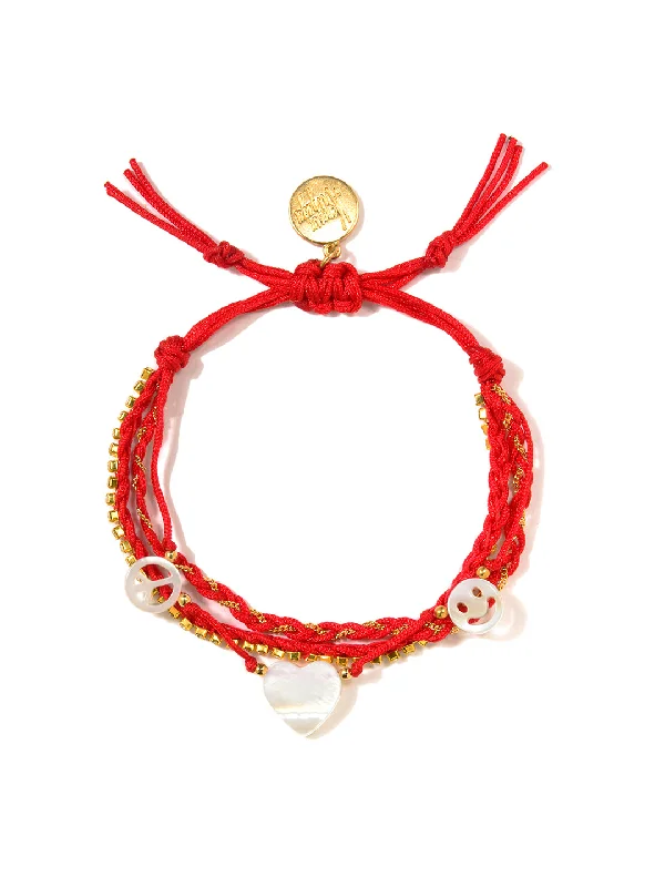 Personalized friendship bangles for men-PEACE, LOVE, AND HAPPINESS BRACELET (RED)