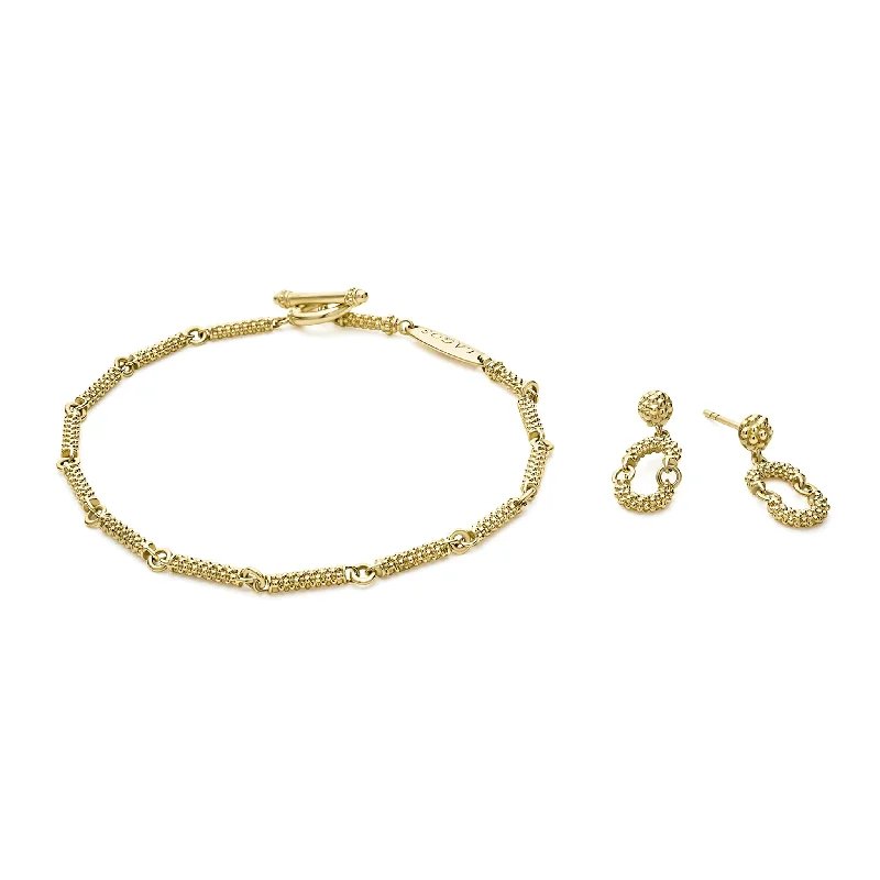 Elegant gold-plated chain bracelets for women-Signature Caviar 18K Gold Superfine Caviar Gift Set