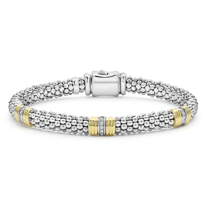 Simple gemstone bracelets for layering-Signature Caviar Triple Diamond Station Caviar Bracelet | 6mm