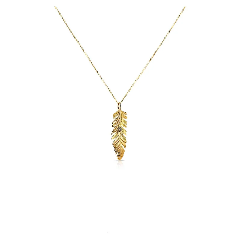 layered silver necklace with pendants-14k Bezel Set Feather Necklace