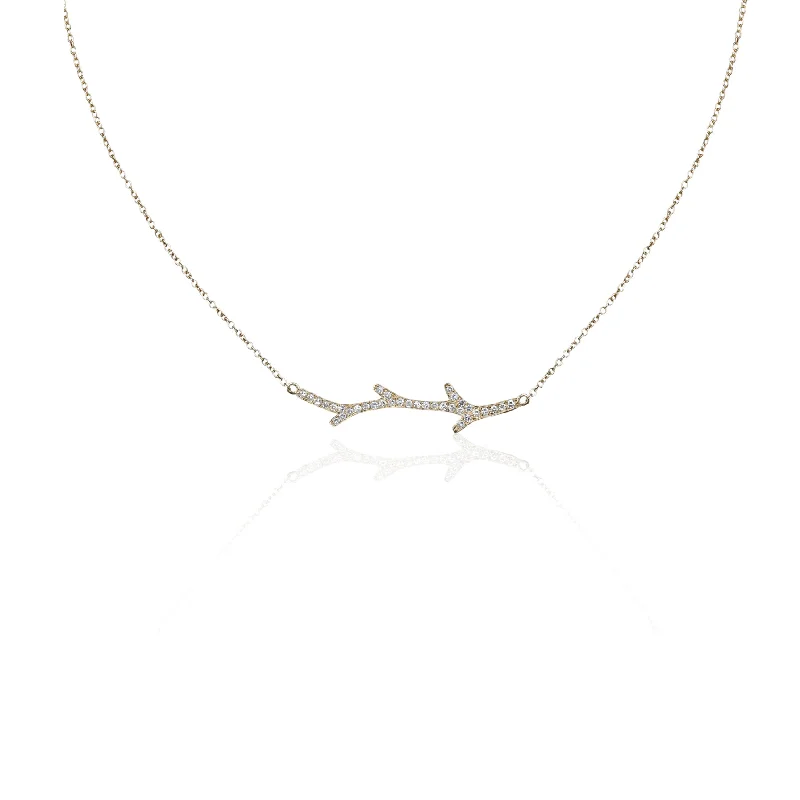 elegant gold necklace for daily wear-14k Dainty Branch Necklace