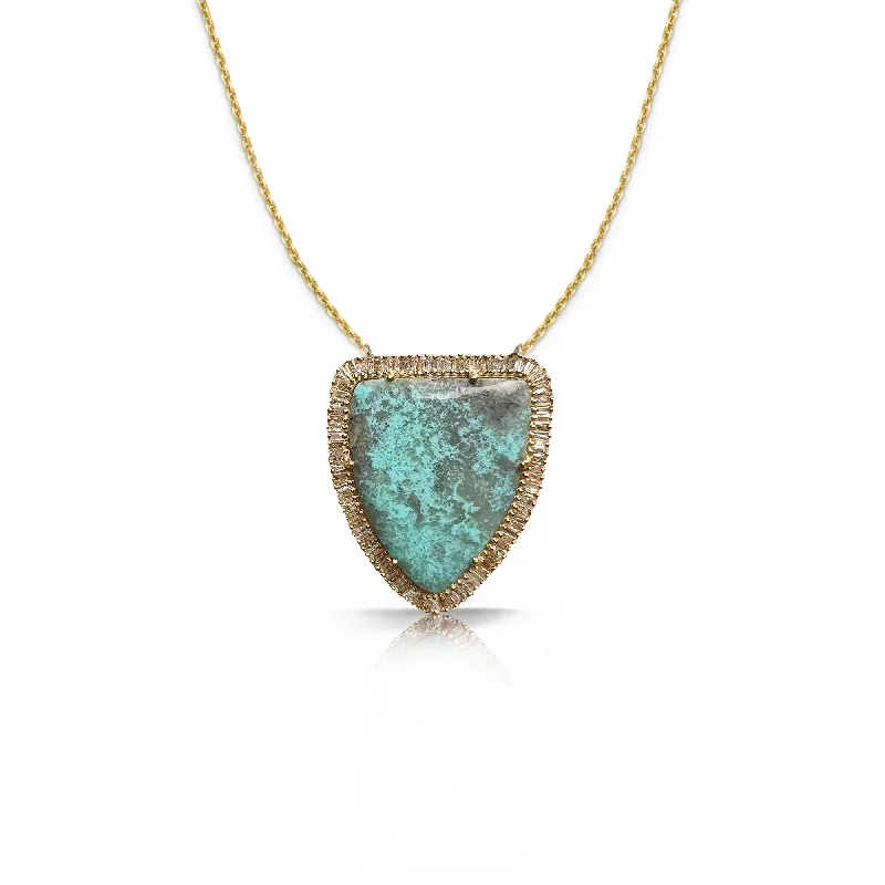 retro crystal pendant necklace for women-14k Turquoise Baguette Shield Necklace