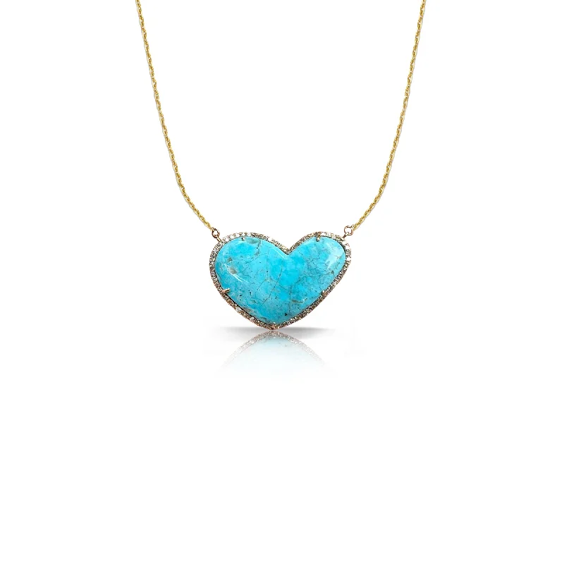 silver charm necklace with personalized engraving-14k Turquoise Irregular Heart Necklace