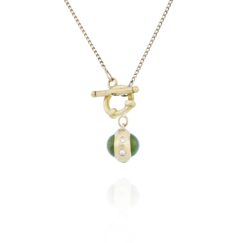 custom nameplate necklace with birthstone-18kt Gold Cabochon Peridot and Diamond Necklace