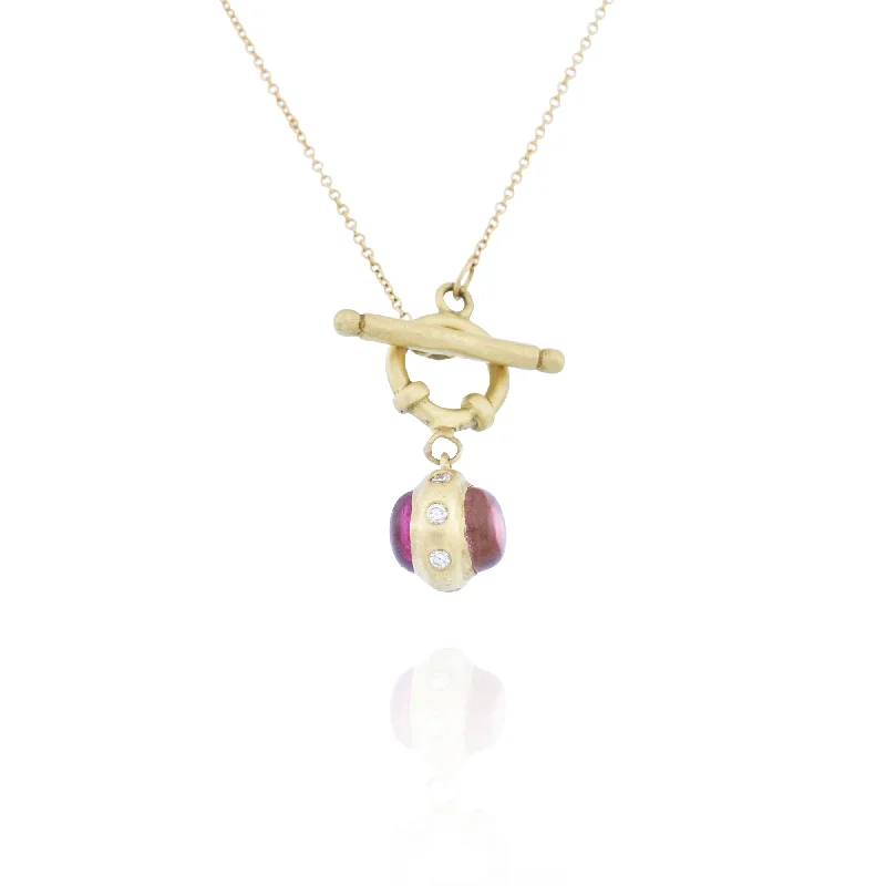 personalized initials necklace for kids-18kt Gold Cabochon Pink Tourmaline and Diamond Necklace