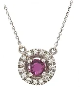 pearl and silver charm necklace for brides-18kt Gold Necklace with Ruby and Diamond