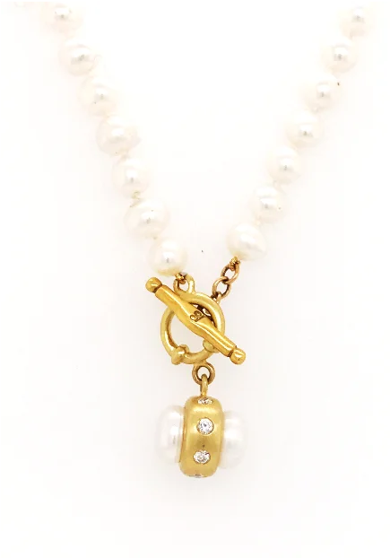 silver star pendant necklace for astrology lovers-18kt Gold Pearl + Diamond Necklace