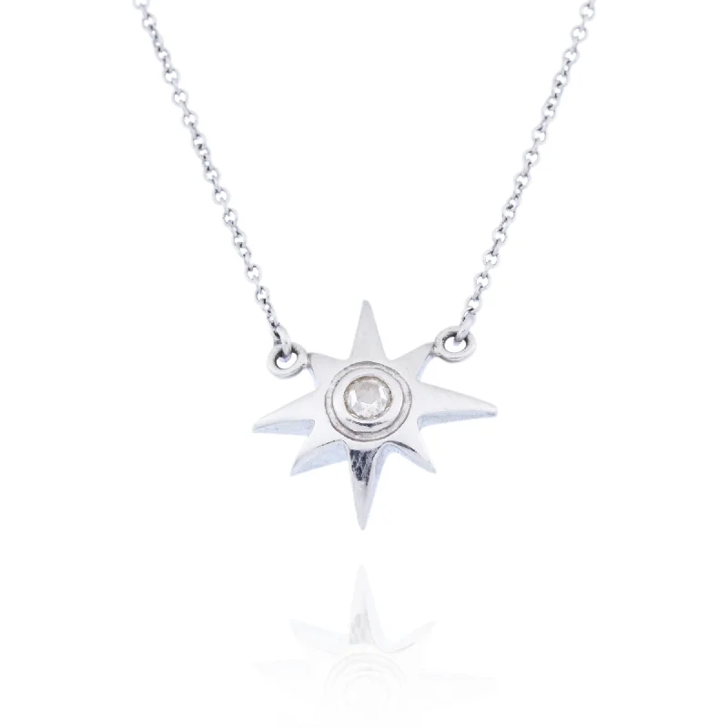 gold pendant necklace with diamond accents-18kt White Gold Medium Diamond Sunburst Necklace