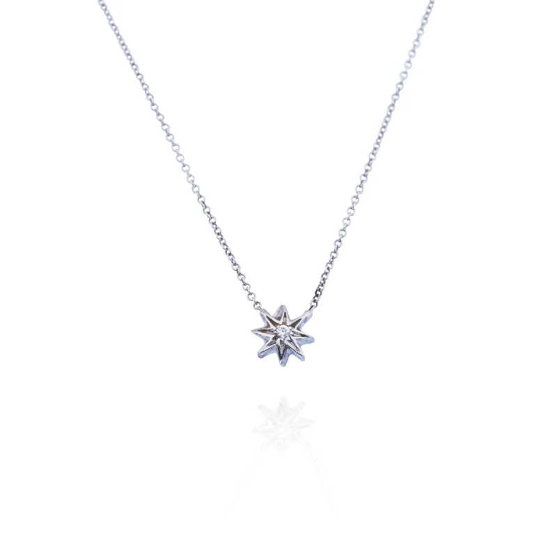 infinity heart necklace for couples-18kt White Gold Small Diamond Sunburst Necklace