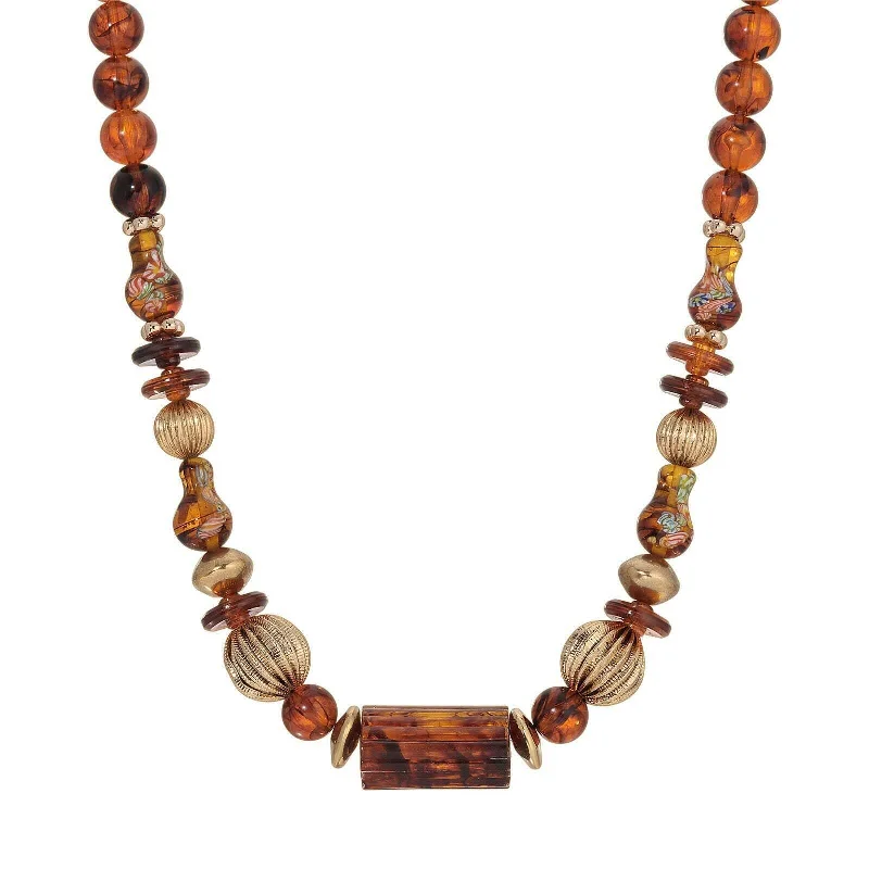 handmade gemstone necklace for healing-1928 Jewelry Alexandria Tortoise & Corrugated Bead Necklace 16" + 3" Extender