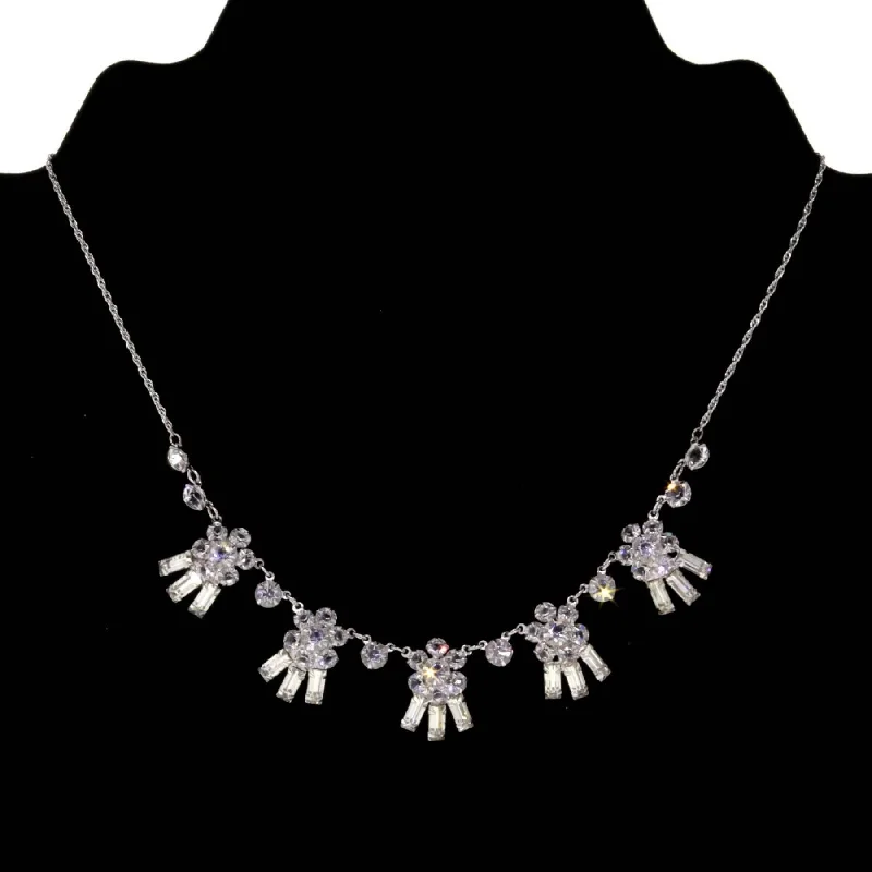 adjustable leather chain necklace for men-1928 Jewelry Austrian Crystal Flowers & Baguette Drops Necklace 15"