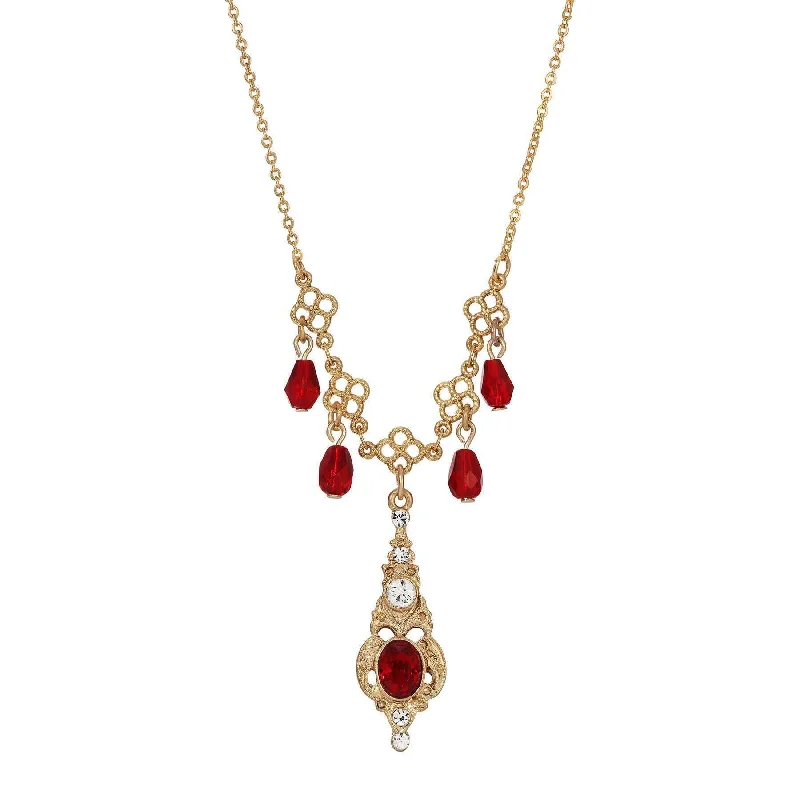 multi-layered pearl necklace for brides-1928 Jewelry Belle Epoch Red Stone Crystal Drop Necklace 16" + 3" Extender