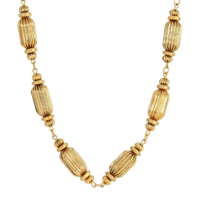 minimalist gemstone necklace for layering-1928 Jewelry Gold Rondelle Glam Beads Link Necklace 16" + 3" Extension