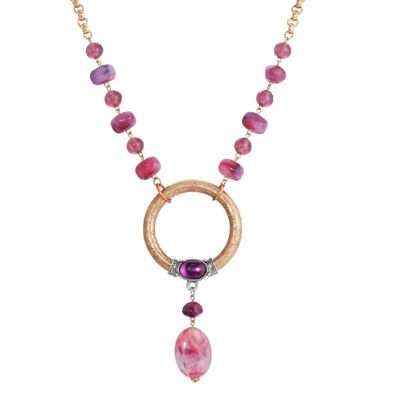 fashion gold chain necklace for men-1928 Jewelry Irregular Milk Amethyst Beaded Hoop Drop Necklace 18" + 3" Extension