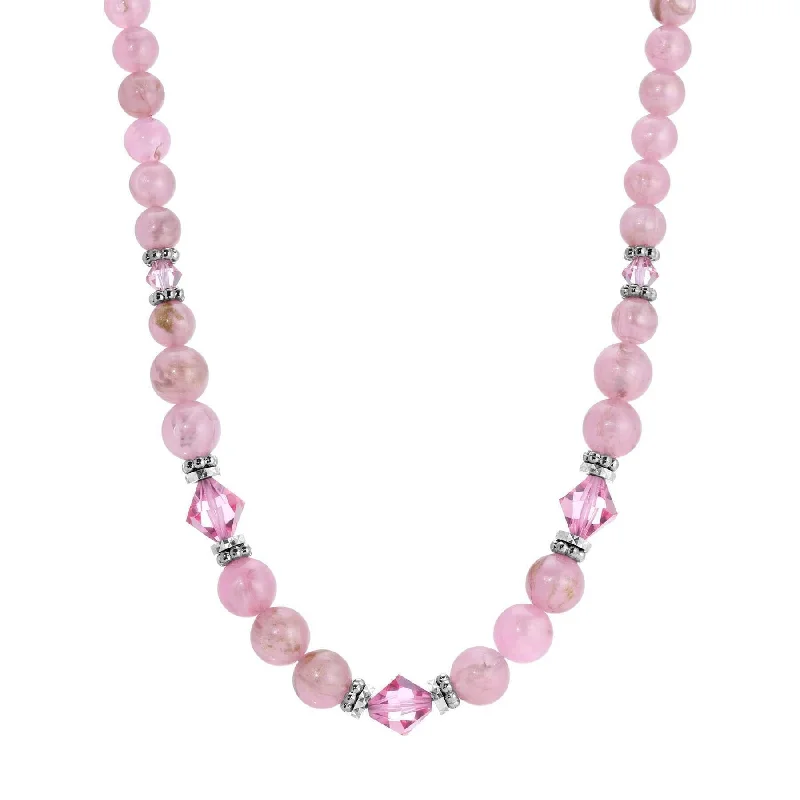 personalized bar necklace with birthstone-1928 Jewelry Roseate Paradise Rose Crystal Pink Round Beaded Strand Necklace 15"