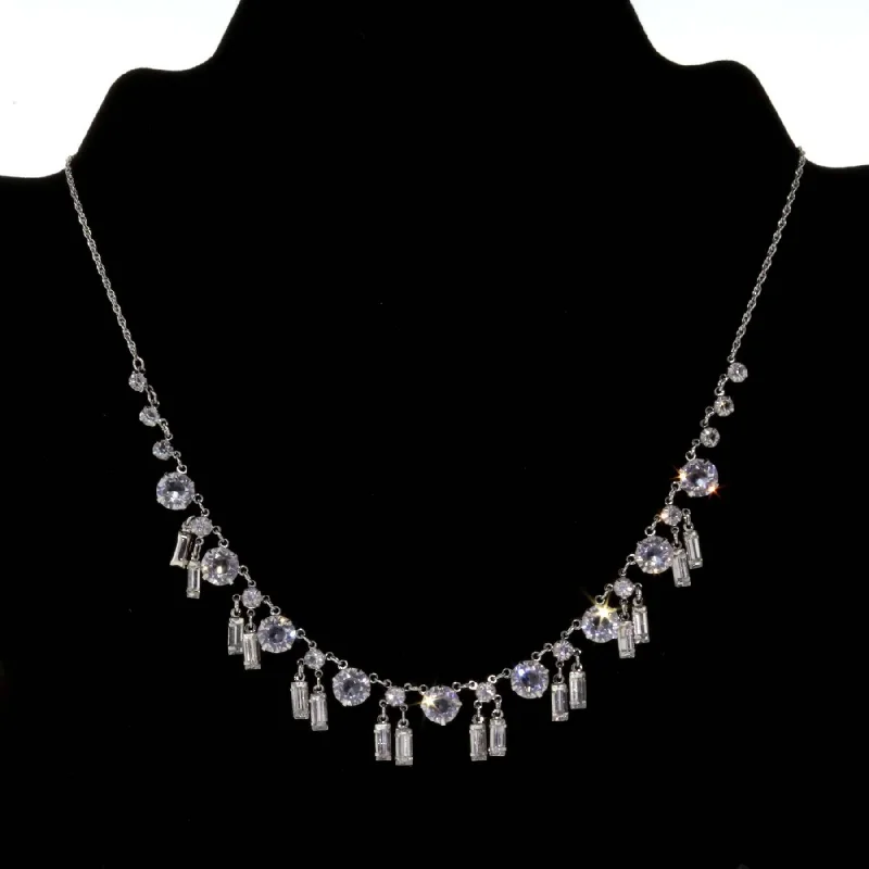 minimalist bar pendant necklace for layering-1928 Jewelry Round And Baguette Austrian Crystal Drop Necklace 15"