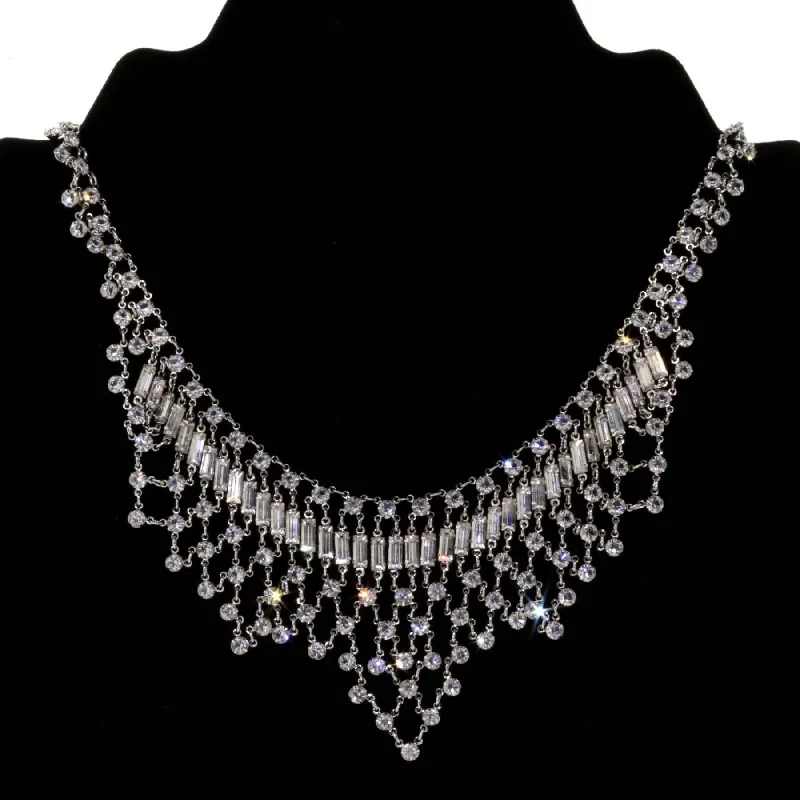 silver infinity necklace for friendship-1928 Jewelry Round & Baguette Austrian Crystal Bib Statement Necklace 15"