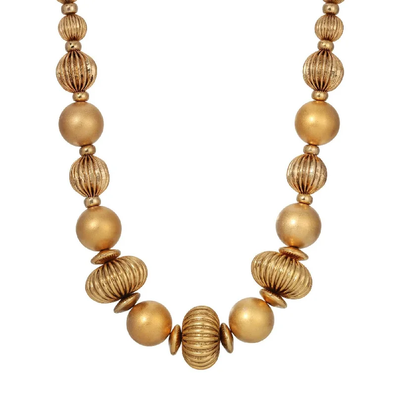 luxury crystal pendant necklace for women-1928 Jewelry Satin Gold Corrugated Bead Necklace 16" + 3" Extension