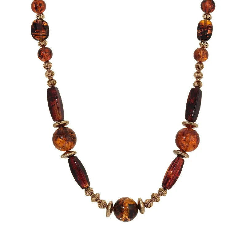 rose gold pendant necklace with stone-1928 Jewelry Tortoise Brown Multi Beaded Necklace 30"