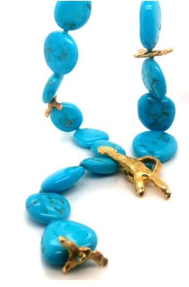 silver choker necklace for special occasions-22kt Gold Turquoise Pebble Twig Necklace