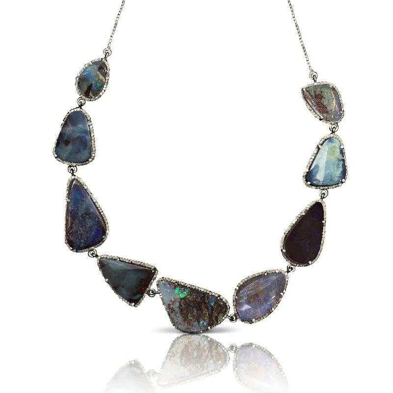 luxury silver necklace with gemstone pendant-Boulder Opal Choker 2