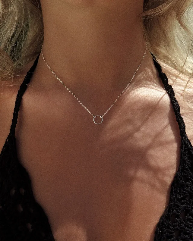 crystal quartz necklace for healing energy-Circle Necklace  - Sterling Silver