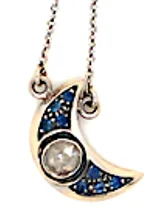 silver chain necklace with pendant for men-Crescent Moon Necklace in 18kt Gold with Blue Sapphire