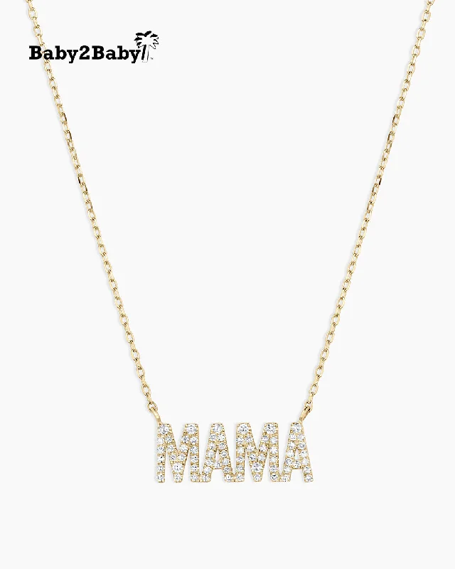 sterling silver charm necklace for gifts-Diamond Pavé Mama Necklace