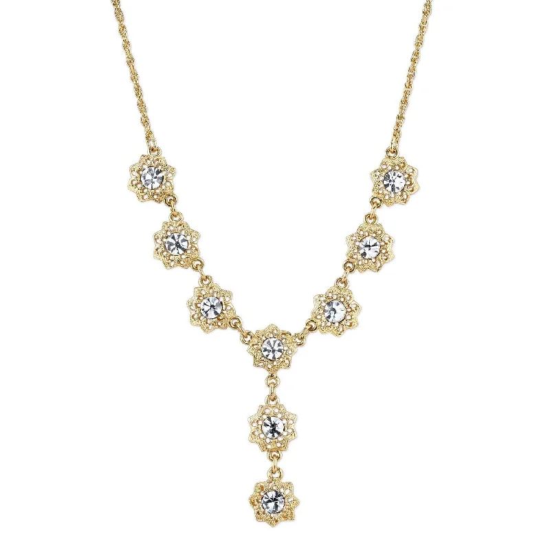 long gold necklace with pendant for women-1928 Jewelry Crystal Y-Necklace 16" + 3" Extender