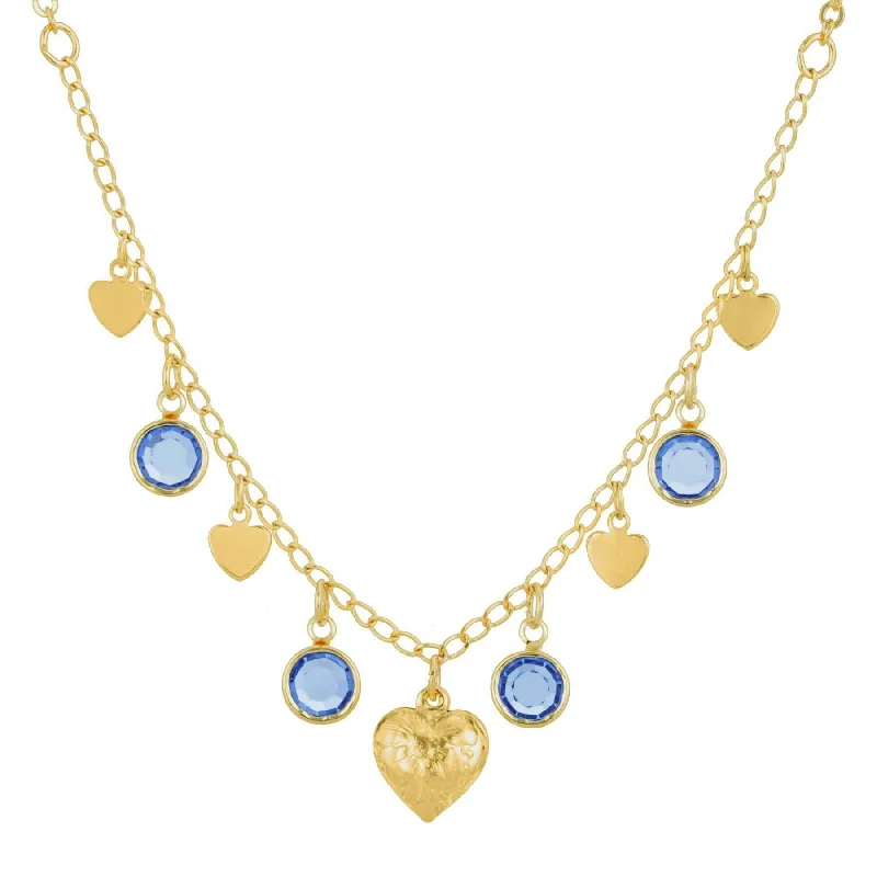 simple gold heart necklace for casual wear-1928 Jewelry Diamond Channel Austrian Crystal Stones with Hearts Drop Necklace 16" + 3" Extender