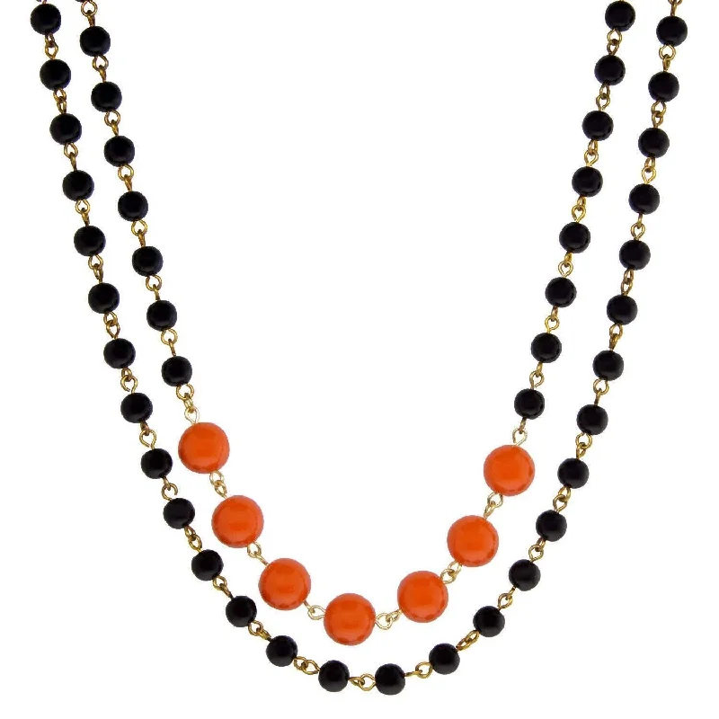 silver pendant necklace for layering-1928 Jewelry Double Strand Orange And Black Beaded Necklace 16" + 3" Extender