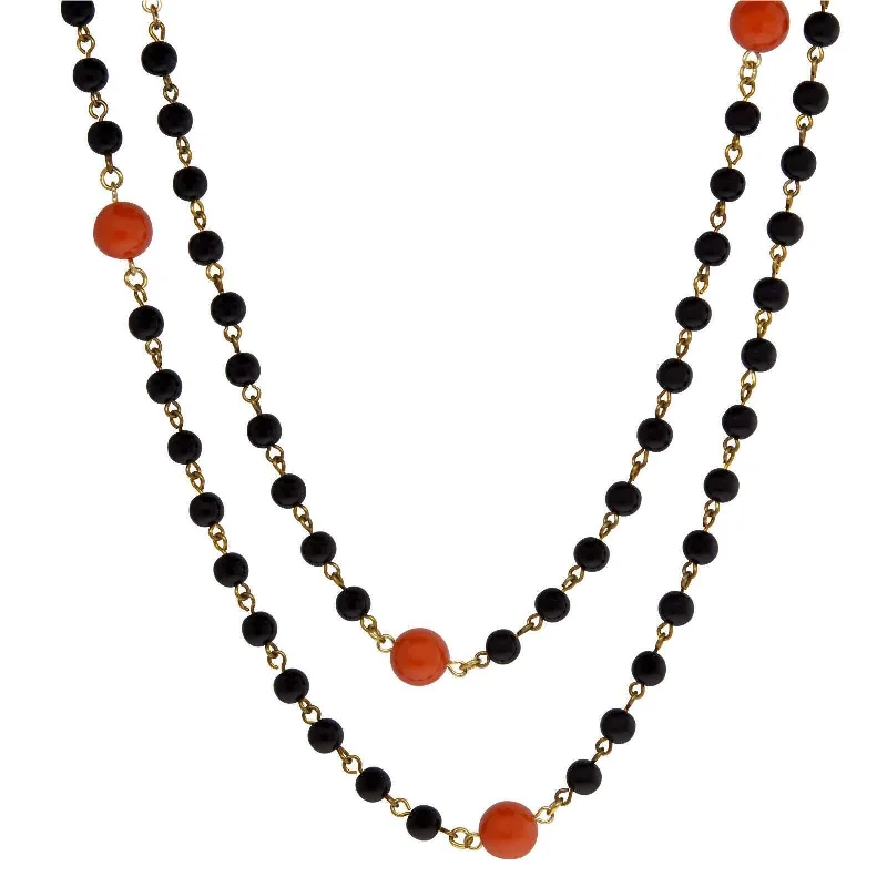 gold charm necklace for special occasions-1928 Jewelry Orange And Black Beaded Necklace 48"