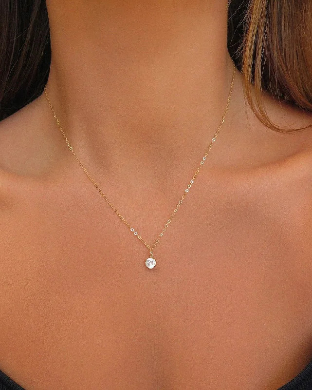 customizable crystal necklace for spiritual healing-Large CZ Necklace- 14K Yellow Gold Fill