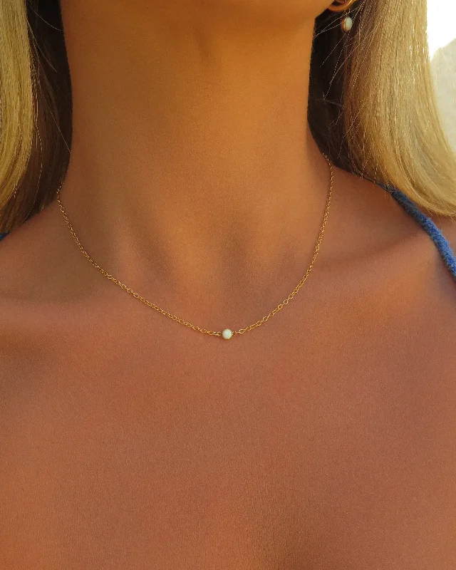 boho crystal charm necklace for summer style-Single Bello Opal Necklace  - 14k Yellow Gold Fill