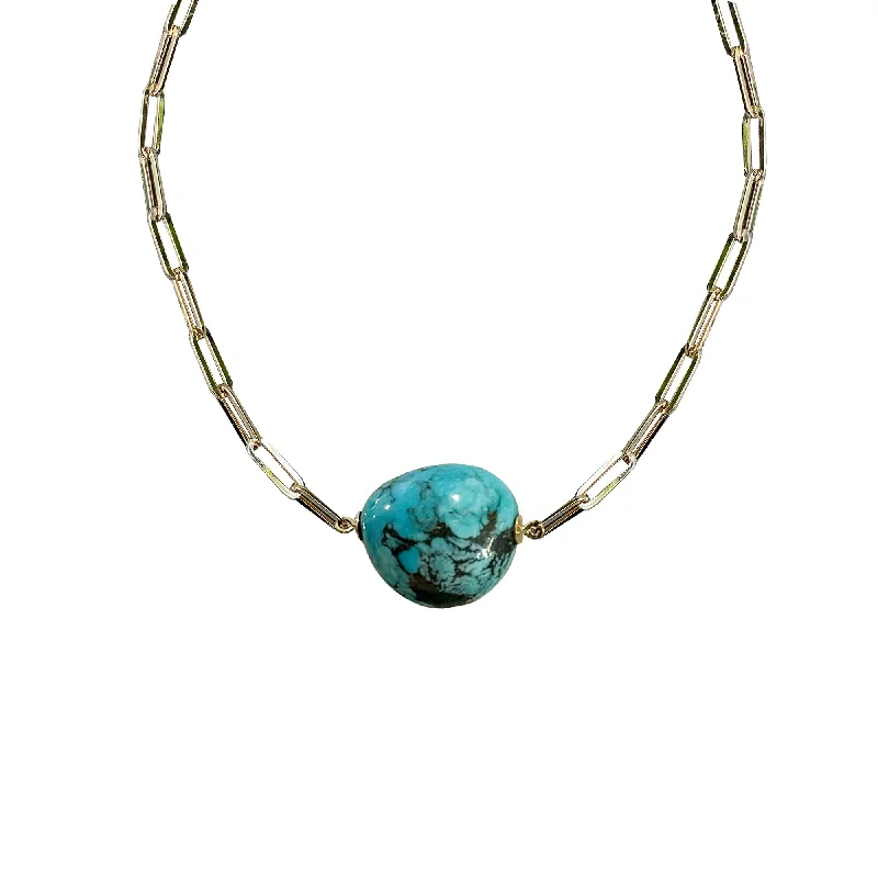 engraved bar necklace for graduation gifts-Turquoise Ball Necklace